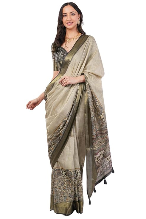 Vasthrlay Grey Polyester Saree With Unstitched Blouse Piece