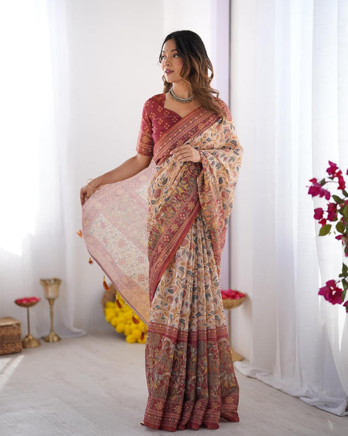 Vasthrlay Handloom Grey Beige Traditional Saree