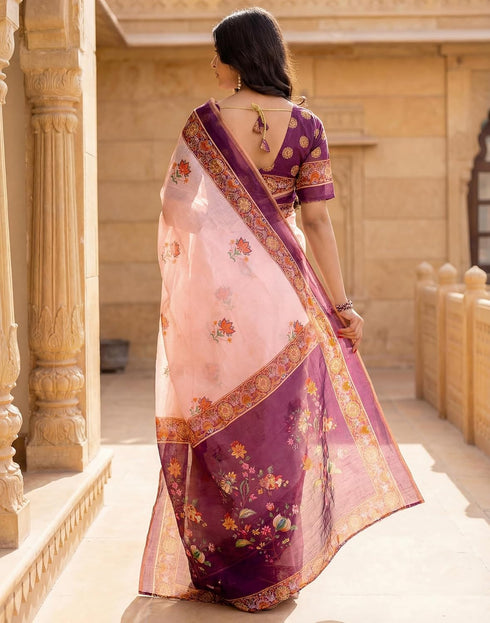 Vasthrlay Womens Printed Unstitched Peach Saree
