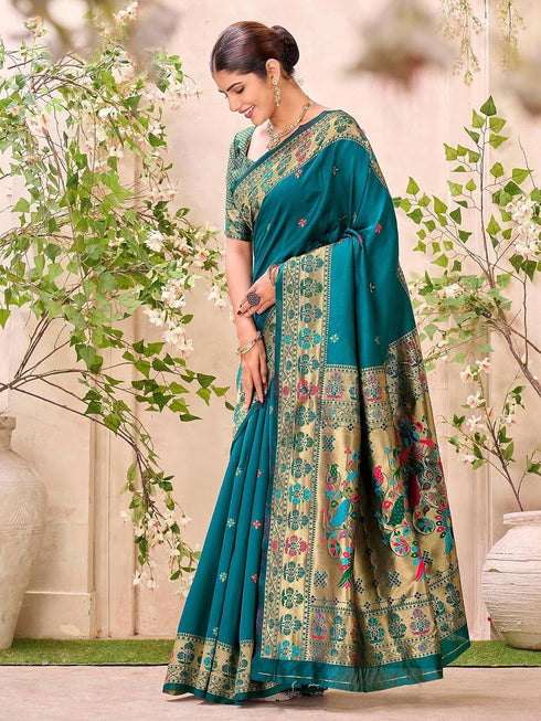 Vasthrlay Paithani Weaving Green Saree