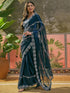 Vasthrlay Shimmer Scalloped Navy Blue Saree With Unstitched Blouse Piece
