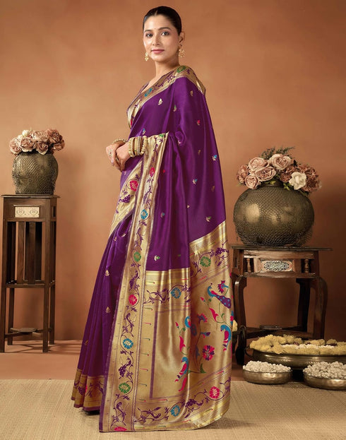 Vasthrlay Womens Paithani Unstitched Dark Green Saree