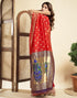 Vasthrlay Paithani Jacquard Unstitched Red Saree