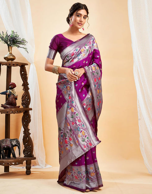 Vasthrlay Womens Paithani Unstitched Pink Saree