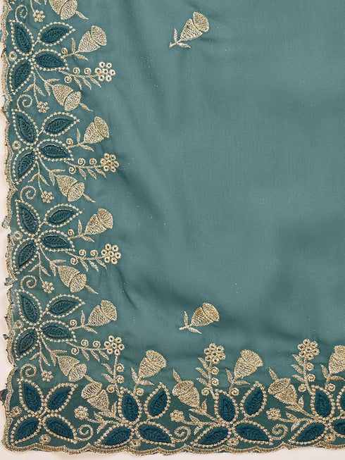 Vasthrlay Georgette Embroidery Dusty Saree