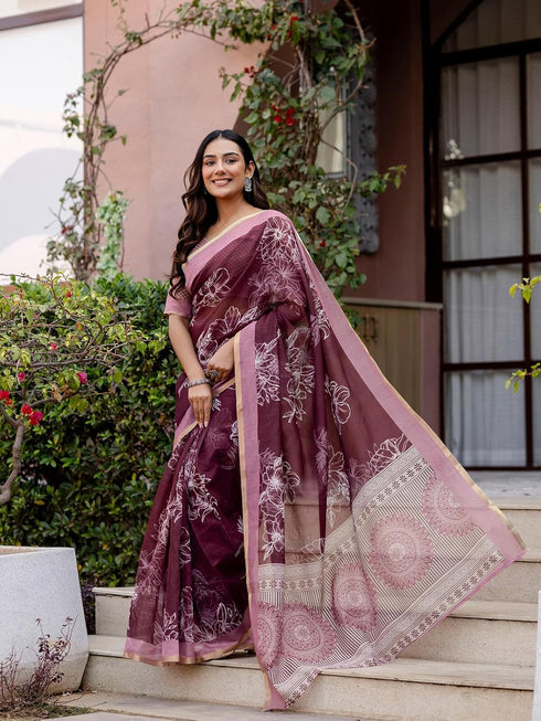 Vasthrlay Womens Printed Unstitched Olive Green Saree