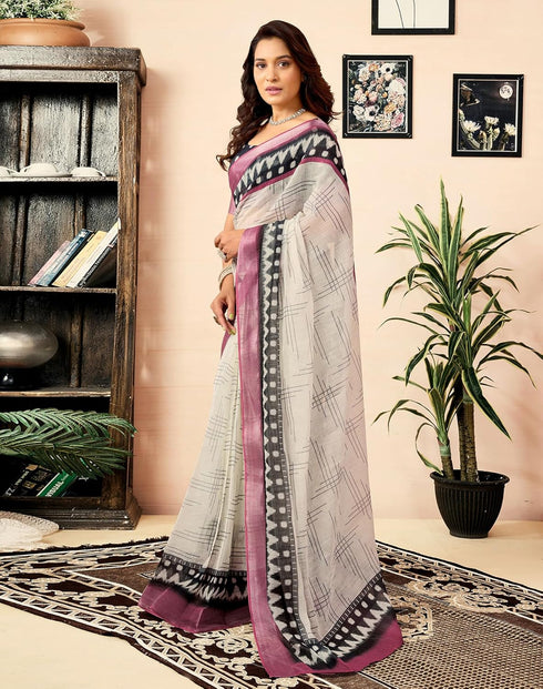 Vasthrlay Womens Printed Unstitched Dark Green Saree