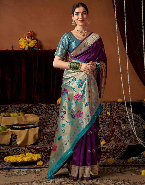 Vasthrlay Womens Paithani Unstitched Pink Saree