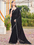 Vasthrlay Georgette Scalloped Unstitched Black Saree