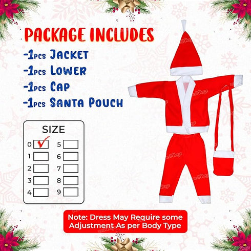 Zest 4 Toyz Santa Claus Dress for Kids Christmas Costume Dress with Jacket Pant Cap and Pouch Santa Dress for Boys and Girls