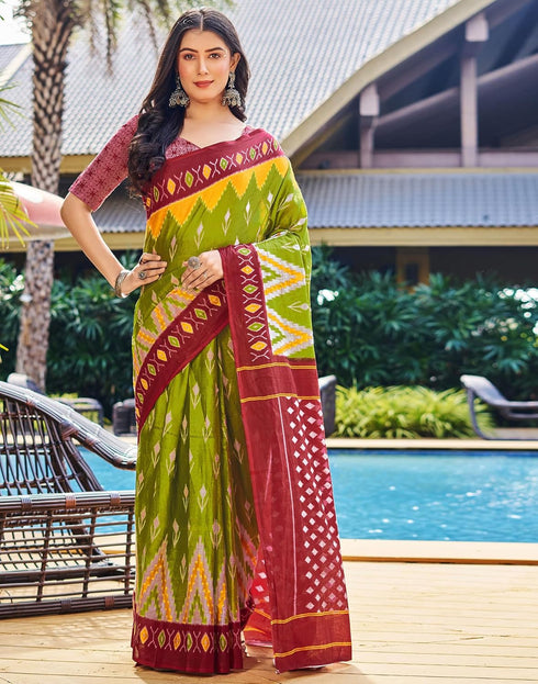 Vasthrlay Chanderi Bandhani Unstitched White Saree