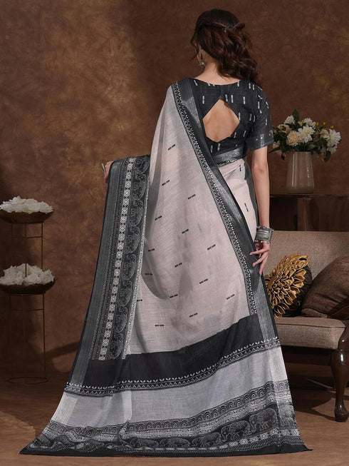 Vasthrlay Weaving Printed Beige Saree