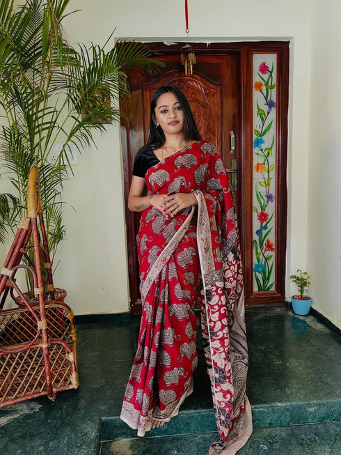 Vasthrlay Elephant Kalamkari Inspired Lightweight