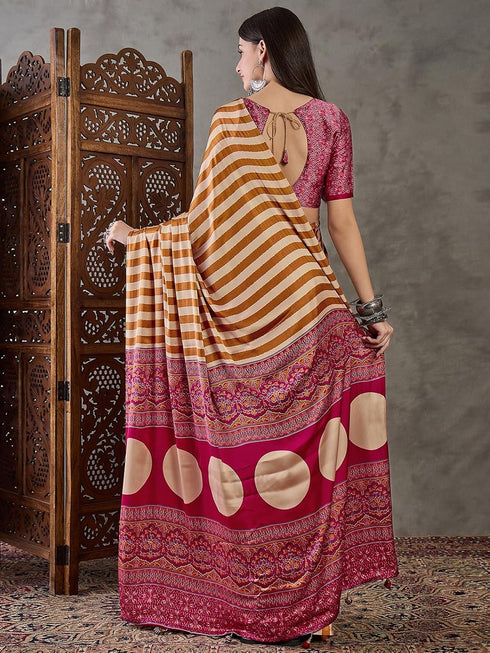 Vasthrlay Printed Tassels Cream Saree