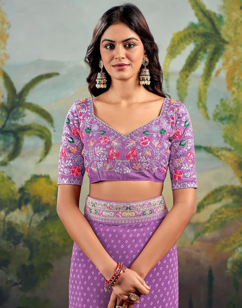Vasthrlay Embroidery Traditional Light Purple Saree With Unstitched Blouse Piece