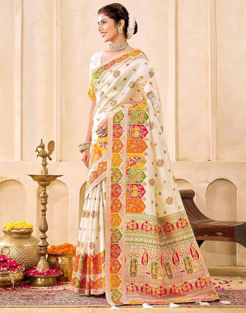 Vasthrlay Banarasi Jacquard Unstitched Grey Saree