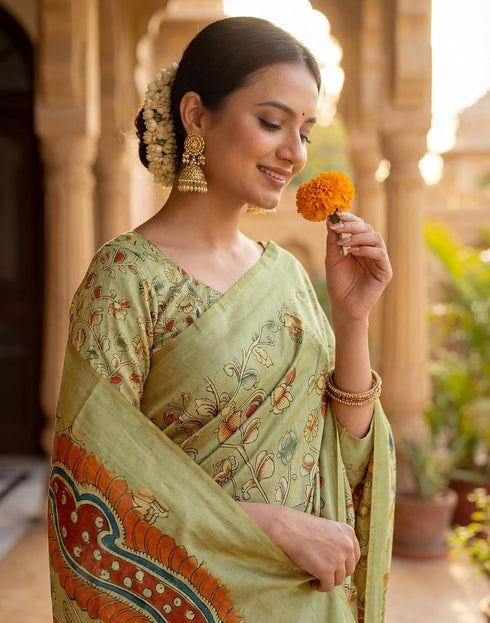 Vasthrlay Womens Printed Unstitched Navy Blue Saree