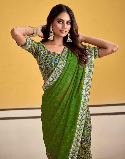 Vasthrlay Georgette Embroidery Unstitched Maroon Saree