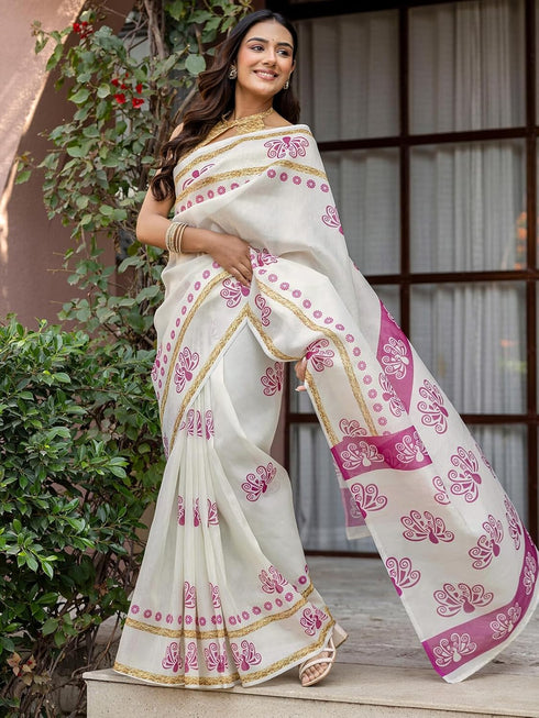 Vasthrlay Shimmer Printed Unstitched Light Green Saree