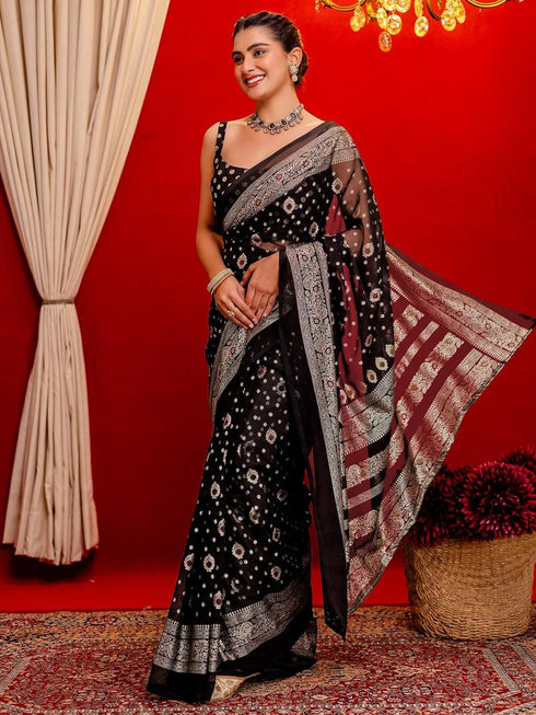 Vasthrlay Georgette Printed Unstitched Rama Green Saree