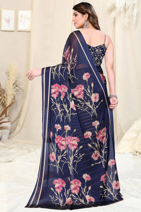 Vasthrlay Fashion Chiffon Printed Grey Ethnic Wear