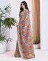 Vasthrlay Womens Printed Light Brown Saree With Unstitched Blouse Piece