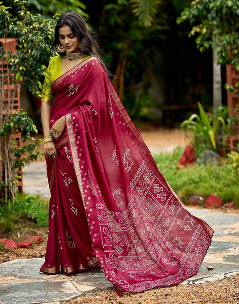 Vasthrlay Bandhani Printed Unstitched Black Saree