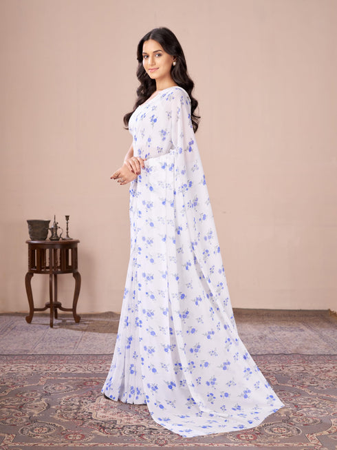 Vasthrlay Blue Georgette Printed Saree
