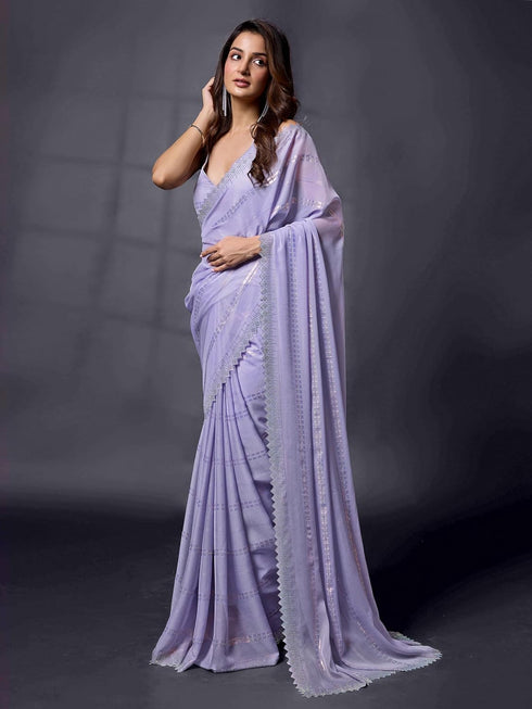 Vasthrlay Chiffon Siroski Unstitch Purple Ethnic Wear