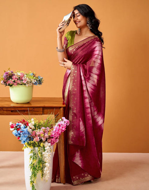 Vasthrlay Weaving Printed Unstitched Maroon Saree
