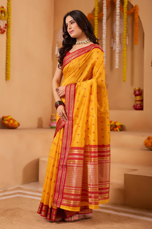 Vasthrlay Orange Jacquard Unstitched Saree