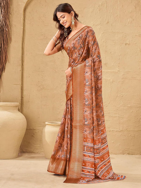 Vasthrlay Printed Jacquard Unstitched Dusty Pink Saree