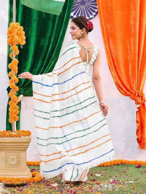 Vasthrlay Tricolor Printed White1 White Saree