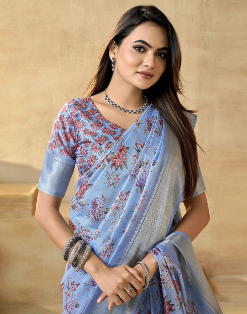 Vasthrlay Womens Printed Unstitched Beige Saree
