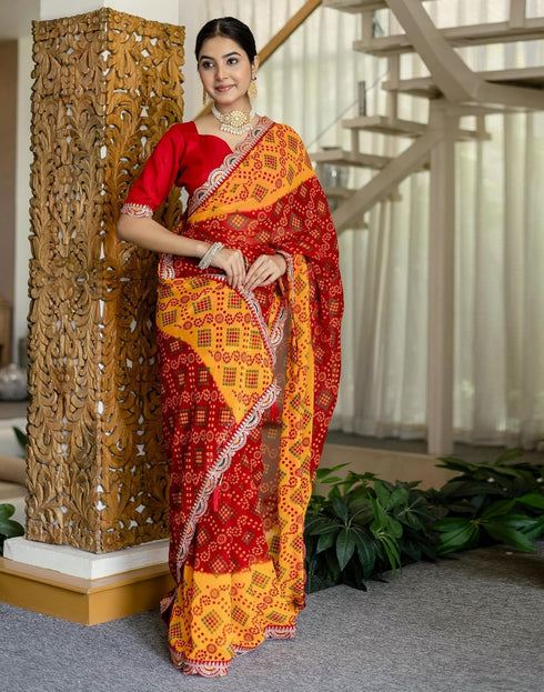 Vasthrlay Georgette Embroidery Unstitched Yellow Saree