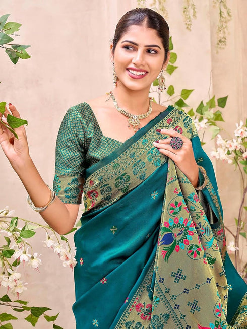 Vasthrlay Paithani Weaving Green Saree