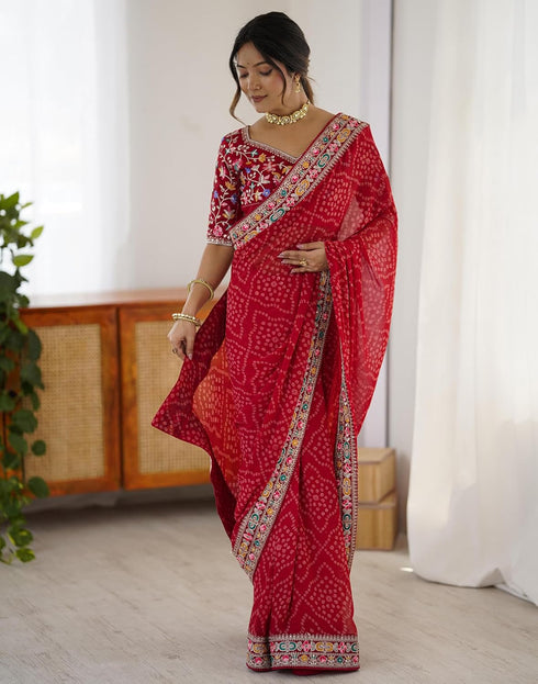 Vasthrlay Georgette Bandhani Unstitched Purple Saree