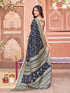Vasthrlay Womens Abstract Navy Blue Saree With Unstitched Blouse Piece
