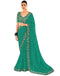 Vasthrlay Georgette Bandhani Teal Green Saree With Unstitched Blouse Piece