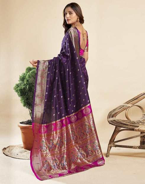 Vasthrlay Paithani Jacquard Unstitched Pink Saree