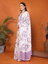 Vasthrlay Purple Kathakali Print Linen Saree With Gold Zari Border And Unstitched Blouse Piece