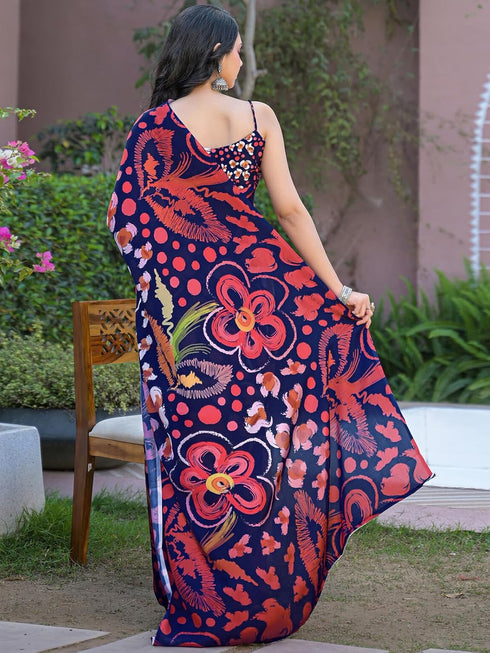 Vasthrlay Womens Printed Unstitched Off White Saree