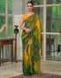 Vasthrlay Georgette Bandhani Green Saree With Yellow Unstitched Blouse Piece