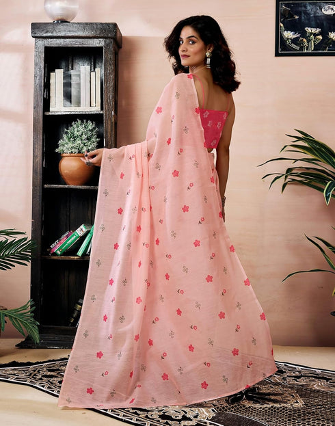 Vasthrlay Chanderi Printed Unstitched Orange Saree