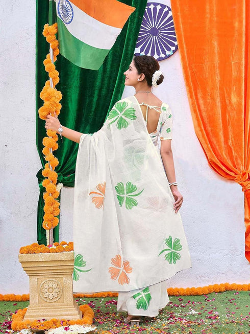 Vasthrlay Tricolor Printed White1 White Saree