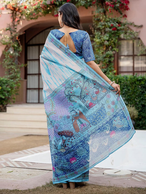 Vasthrlay Shimmer Printed Unstitched Light Green Saree
