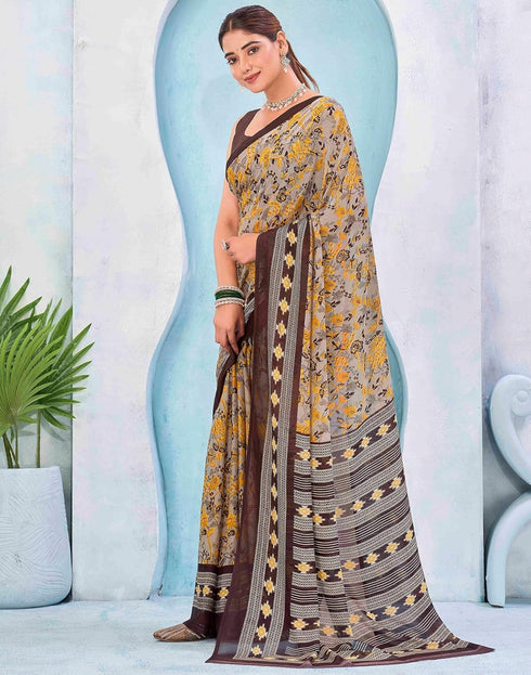 Vasthrlay Georgette Bandhani Unstitched Teal Saree