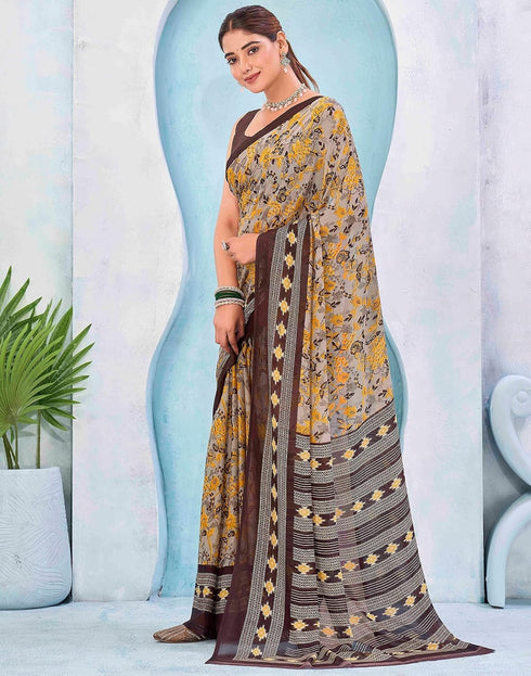 Vasthrlay Georgette Bandhani Grey Saree With Unstitched Blouse Piece