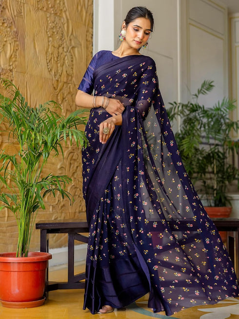 Vasthrlay Georgette Printed Unstitched Wine Saree