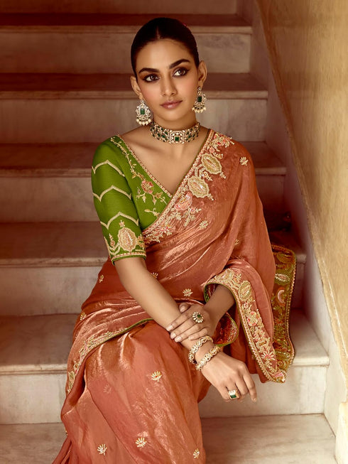 Vasthrlay Embroidery Sequence Unstitched Morpeach Ethnic Wear